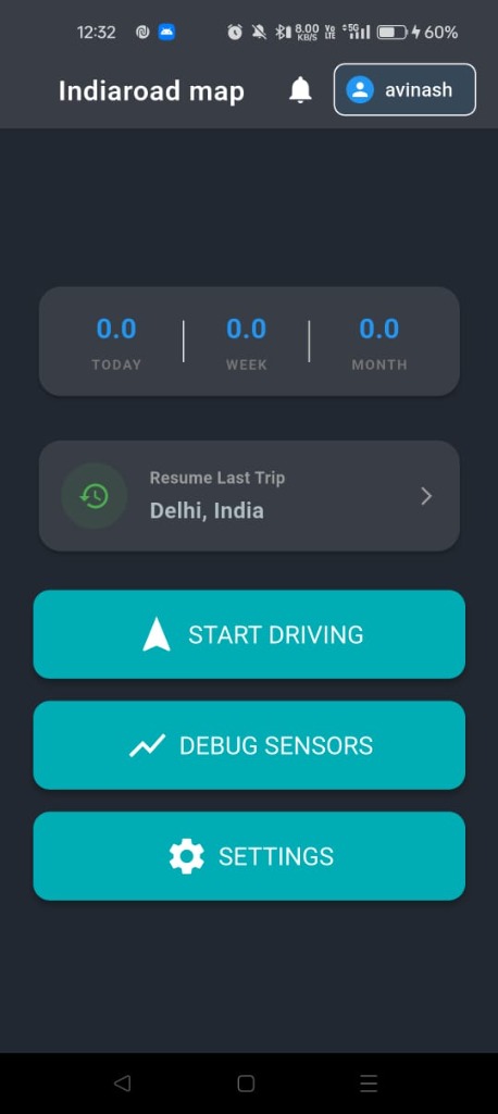 IndiaRoad Map app dashboard showing navigation and road hazard alerts